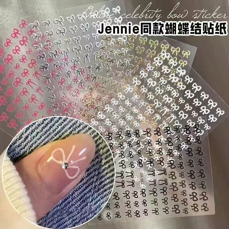 New Bow Nail Art Stickers Ins Popular Japanese Style Hand-Painted Black and White Bow Simple and Cute 3D Nail Stickers