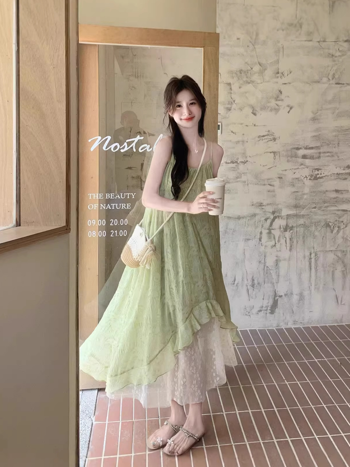 Long summer fresh green slip dress