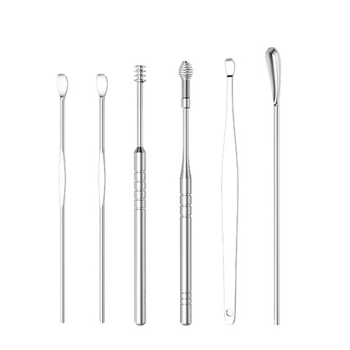 6-piece set of ear spoons, ear scoops, stainless steel ear scoops, portable ear picking tools set, children and adults spiral ear scrapers 