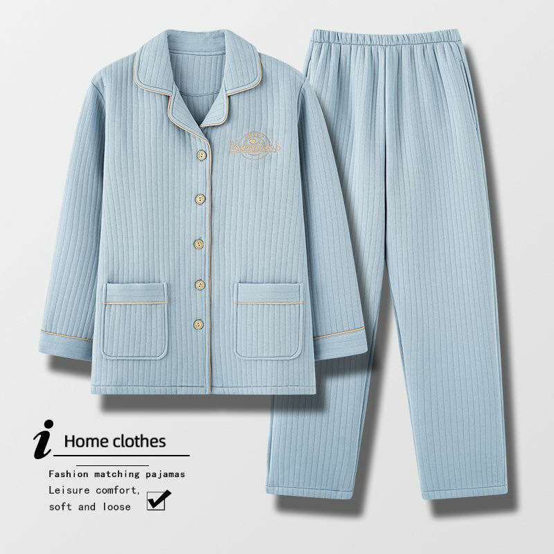 100% algodón capa intermedia de mediana edad y anciana madre pijamas de las mujeres de invierno flojo aire algodón engrosada homewear traje