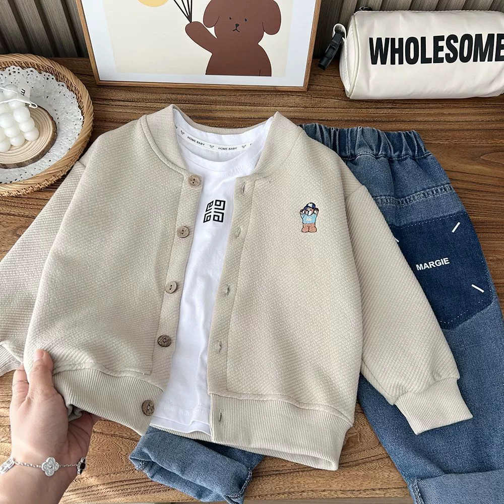 Пиджак базовый oversize для детей (корейский стиль), унисекс кардиган, осень, хаки/серый, размеры 80–130 см