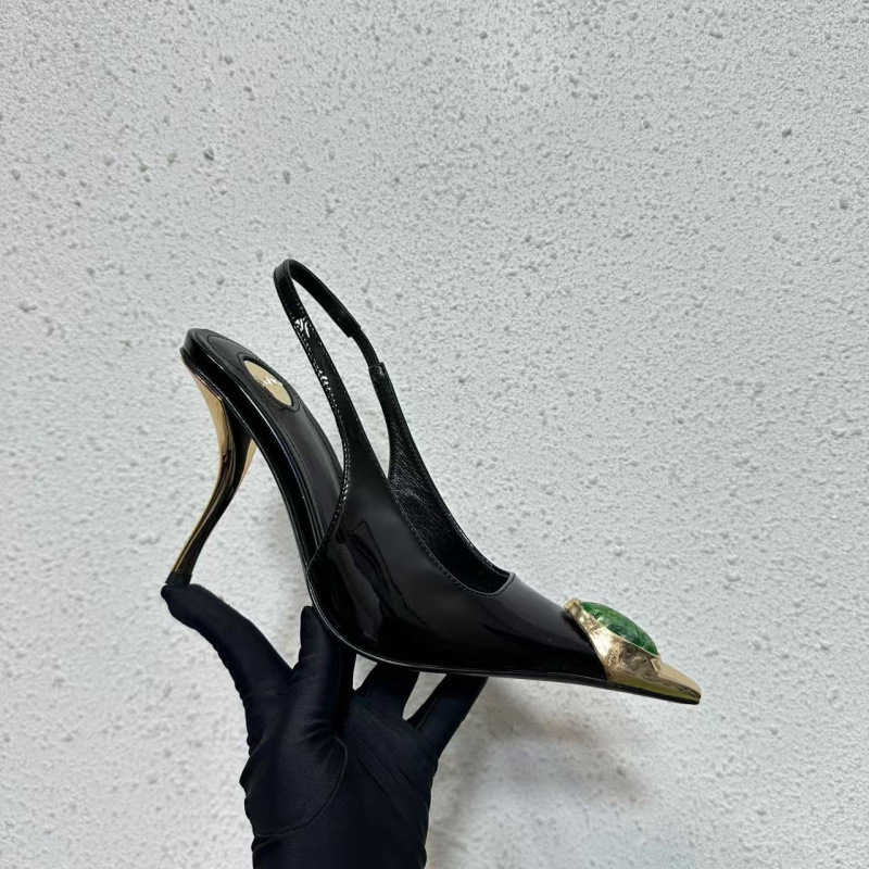 Haute Couture 24 New Pointed Toe Gemstone Fashion Shoes Stiletto Women's Shoes Full Genuine Leather Sandals Backless Fashion Women's Shoes