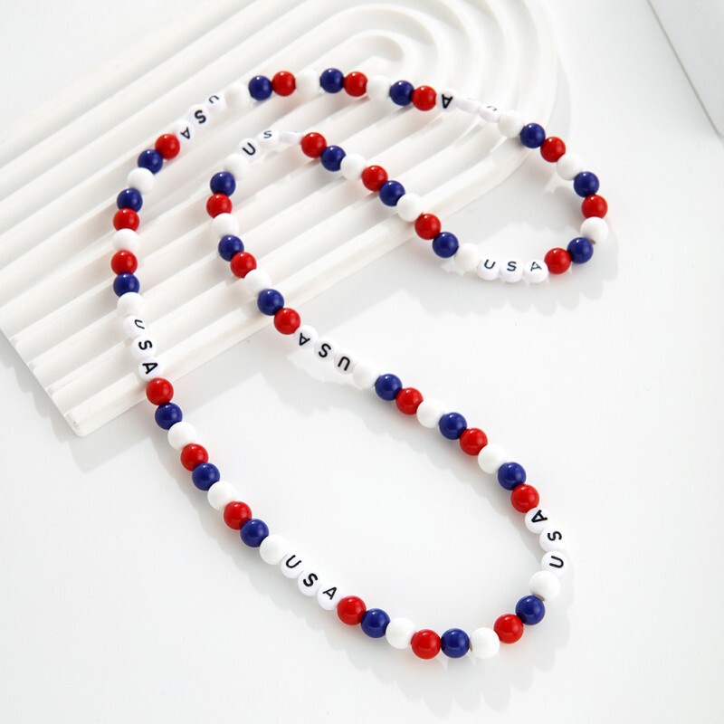 Cross-border New Creative American Independence Day Acrylic USA Letter Beaded Necklace Bracelet Jewelry Set Wholesale