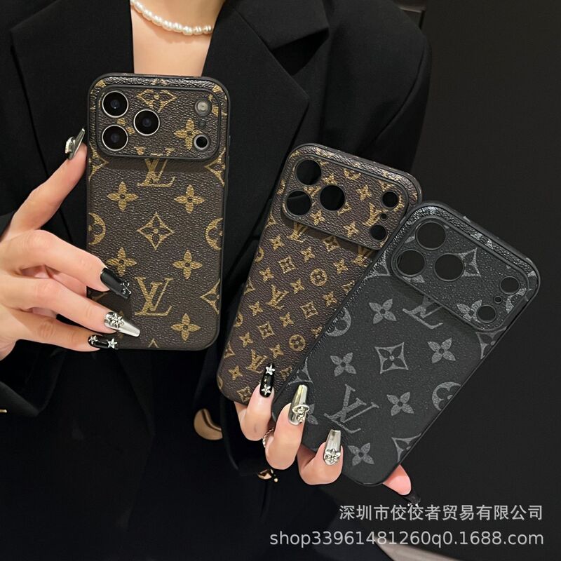 大牌全包镜头苹果17promax手机壳15/16适用iPhone老花皮质软壳新|undefined