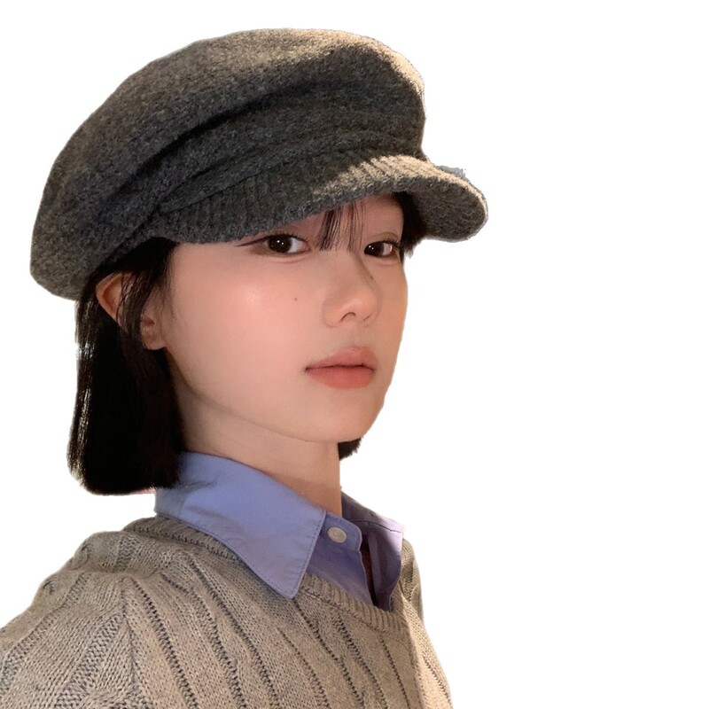 日系复古毛呢针织八角贝雷帽女大头围显脸小文艺百搭云朵画家帽子|undefined