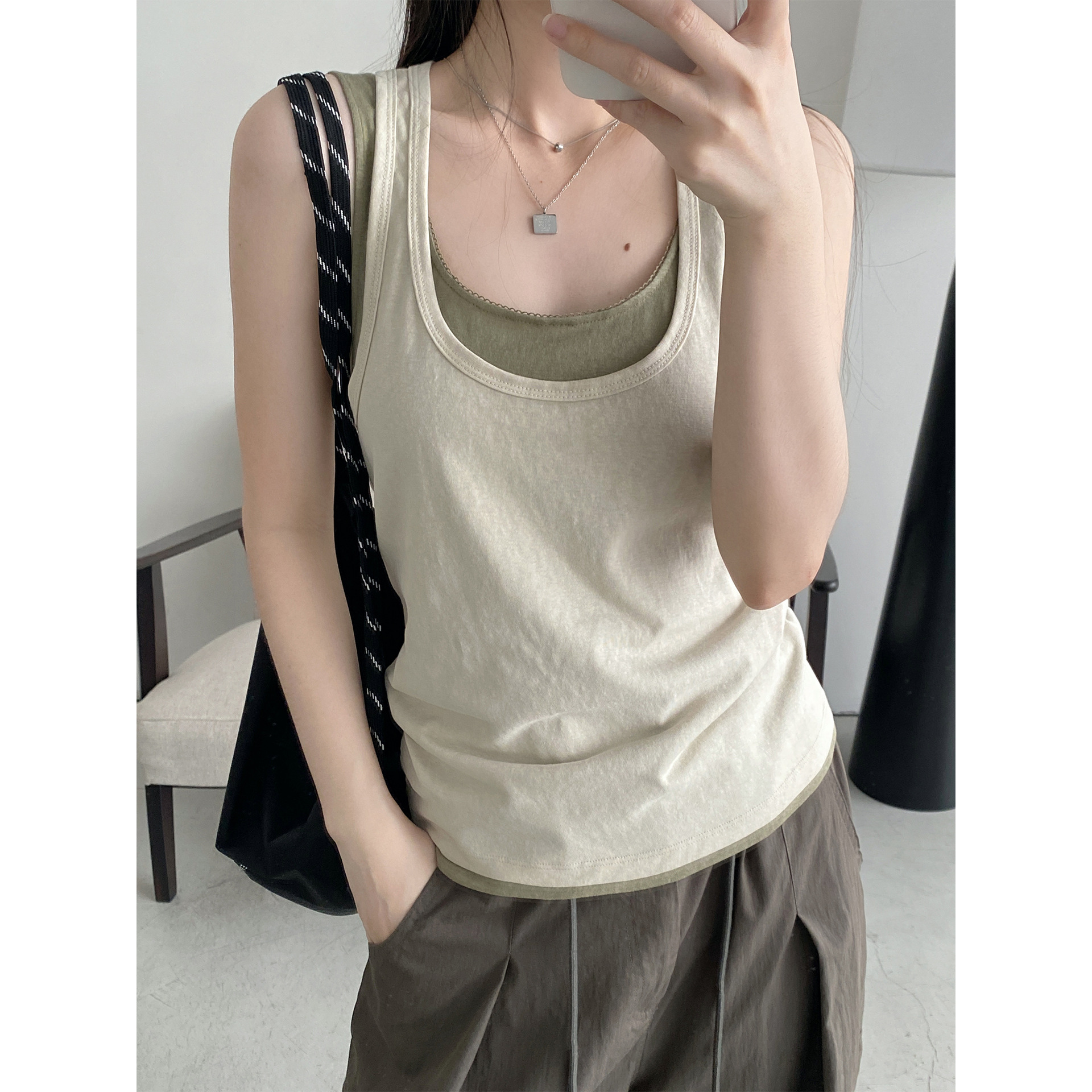 Camisole Women's Suit Summer Outer Wear Unique Super Nice Slim Sleeveless Top Women's Two-Piece Set Foreign Trade Wholesale