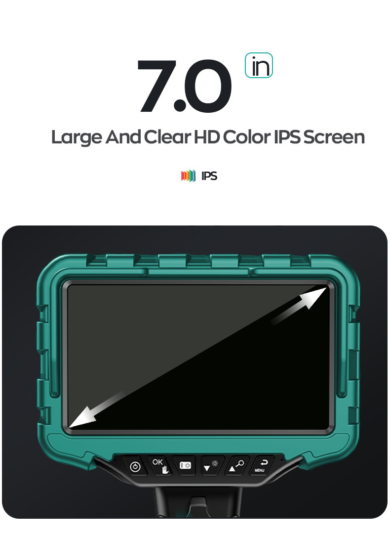 Industrial endoscope, dual lens, 360° rotatable, 7 inch screen, HD