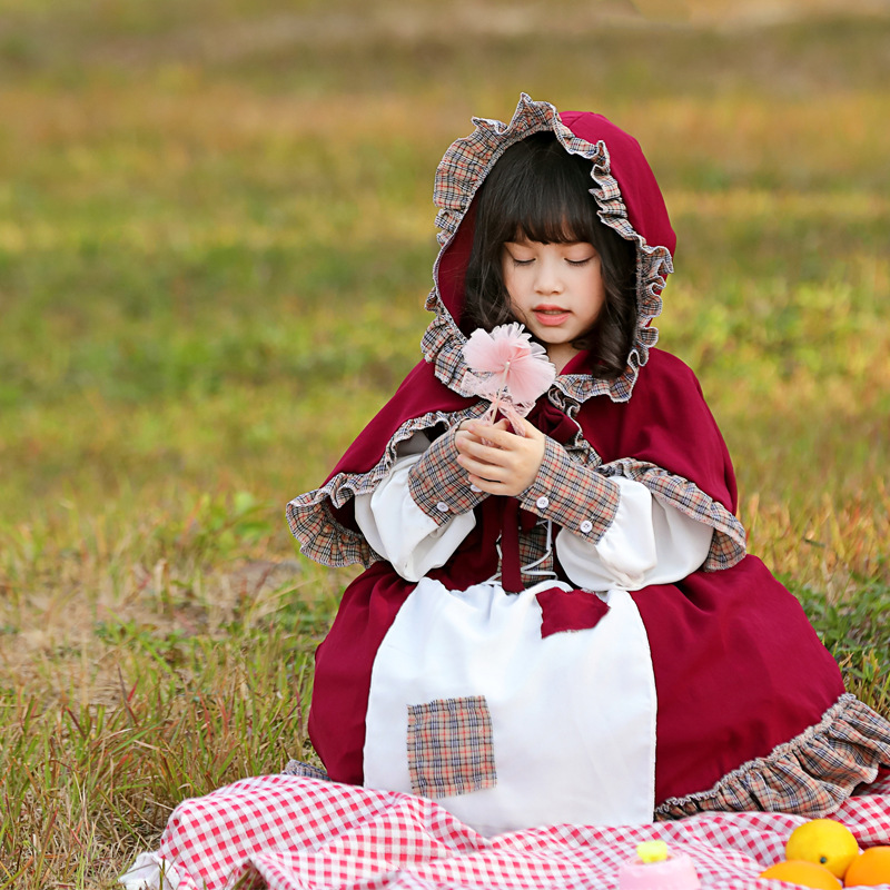 萬聖節cosplay親子服裝 格林童話故事補丁農場小紅帽角色扮演服裝