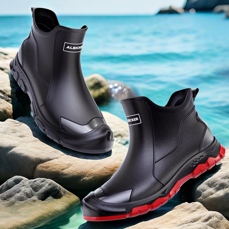 36 - 48 zapatos de lluvia cortos coreanos de moda de tamaño extra pareja zapatos de lluvia para hombres y mujeres zapatos de goma para nadar al aire libre zapatos cómodos padres e hijos