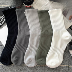 Men's Autumn and Spring New Season Plain Color Casual Matchable Sporty Basketball Trend Socks Comfortable Men's Mid-Calf Socks