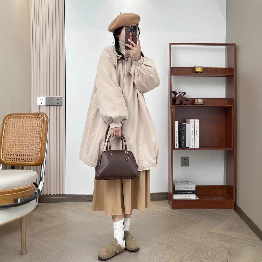 (2개) 고급 다크 브라운 코트 두꺼운 한국식 귀여운 코트