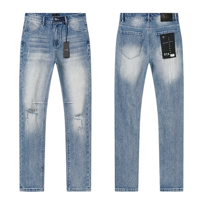 Cross-Border American Fashion Rta Jeans, Slim-Fit American-Style Trendy Brand, Washed Vintage Ripped Embroidered Pants for Men and Women