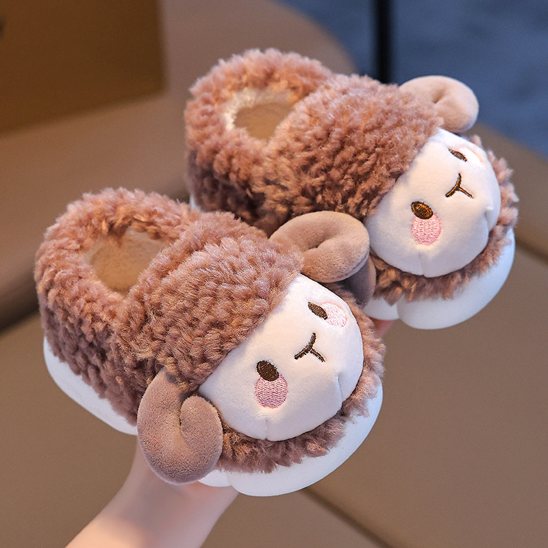 Otoño y invierno zapatillas de algodón para niños niñas calentadas y pelusa en el hogar, bolsas de fondo gruesas para niños y zapatillas de algodón para bebés