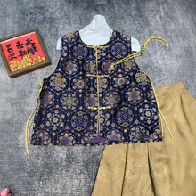 夏季新中式高端复古墨青宝相花真丝马甲国风盘扣减龄气质新款上衣