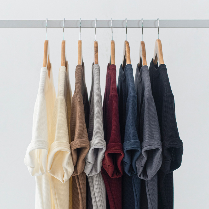 260g waffle de punto de manga corta Camiseta de los hombres de todo partido suelto color sólido pesado T textura y estilo son difíciles de amar