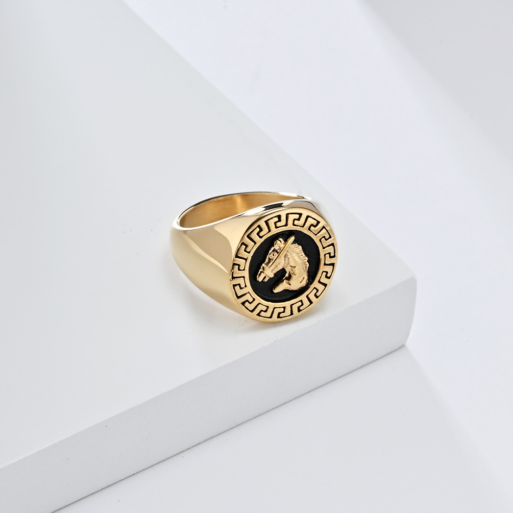 Holiday, Daily Occasion Retro Solid Color 304 Stainless Steel Polishing Men's Rings Men Signet Rings
