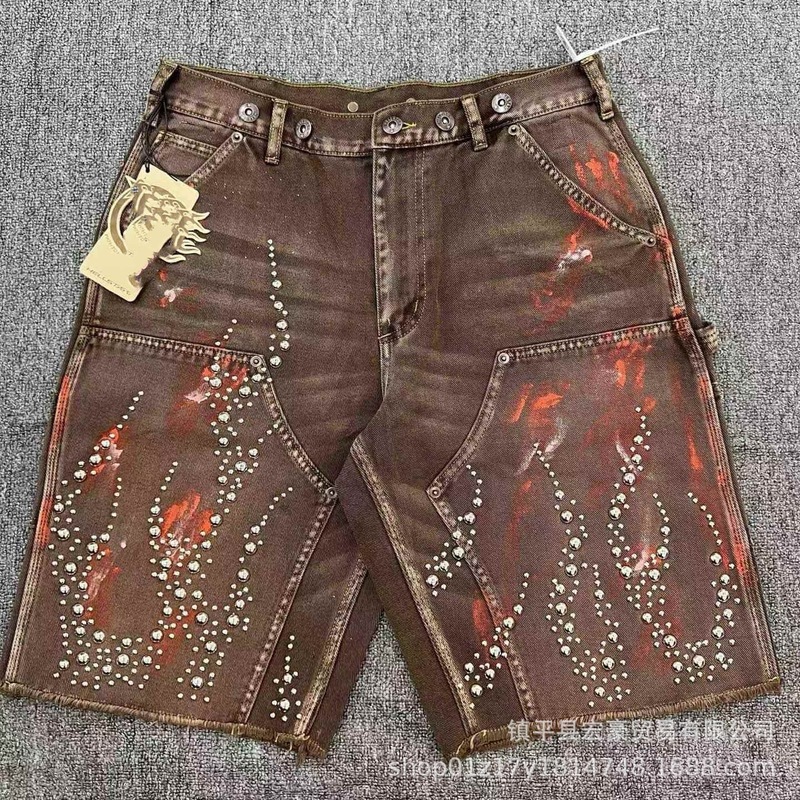 25SS新型アメリカンカラー洗水フード付きの男性と女性の上着のtシャツのジーンズの5分のズボン|undefined