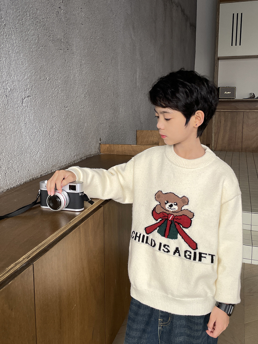 【3 Items at 15% Off, 5 Items 25% off 】Boys' Arctic Velvet Knitted Sweater Long Sleeve Korean Style Winter Top for Girls