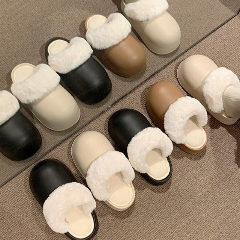 可拆卸冬季保暖防风纯色简约可拆洗厚底包头外穿居家加绒棉拖批发|undefined