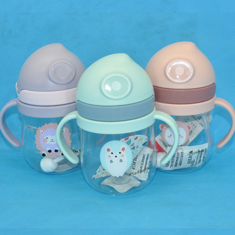 Zhaolong 2121 niños de paja taza de plástico portátil al aire libre 250ml bebé beber taza estudiante Flip aprendizaje beber taza