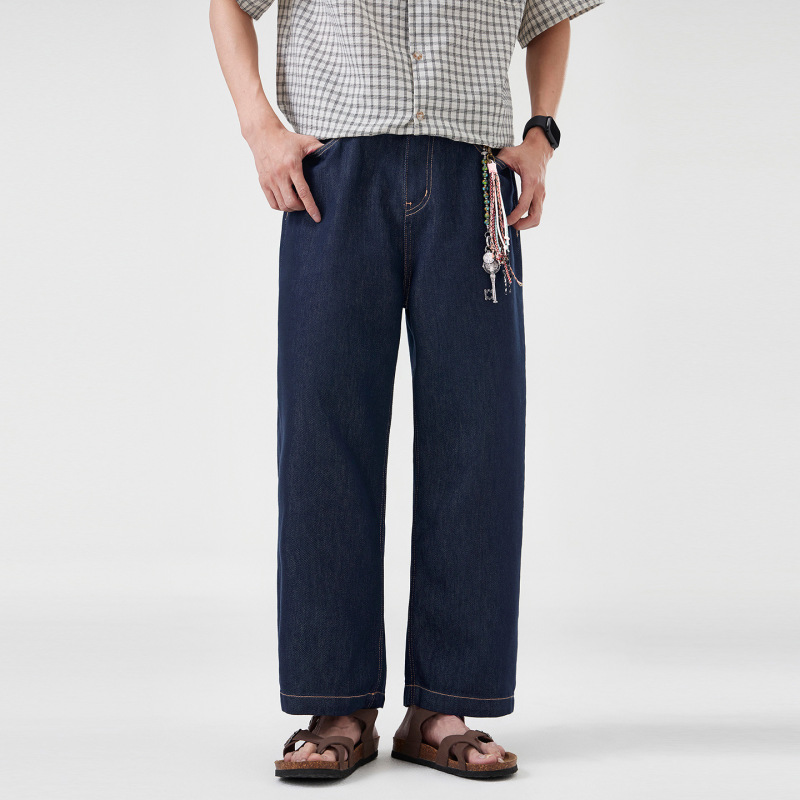Raw Blue Washed Denim Jeans for Men, Spring 2026 New Style, Petite Straight-Leg Casual Versatile Cropped Pants, Trendy Raw Blue Washed Denim Jeans for Men, Spring 2026 New Style, Petite Straight-Leg Casual Versatile Cropped Pants, Trendy