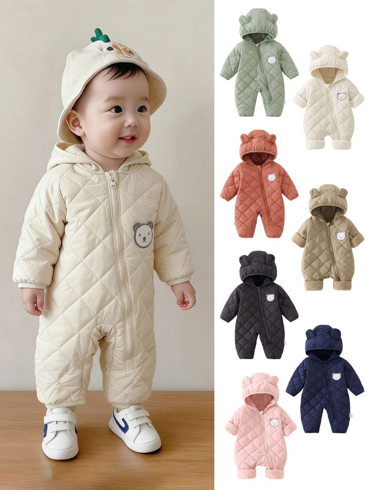 Cross-Border Baby Winter Outdoor Jumpsuit Thickened Hooded Cotton Coat Clothing Baby Romper Warm Cotton Clothing
