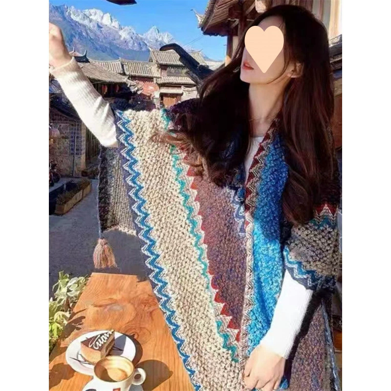 Ethnic trench coat, cloak from Yunnan province, scarf