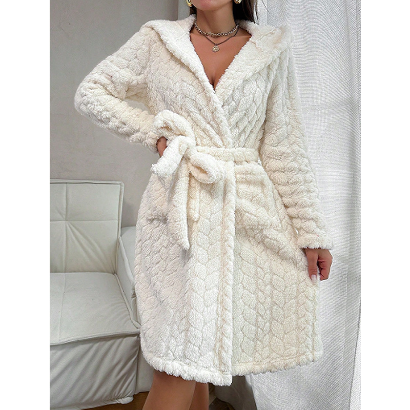 GraceChic GraceChic Cross-Border Coral Fleece Hooded Nightgown For Women, Autumn Winter New European And American Style, High-End Fluffy_voghion.com
