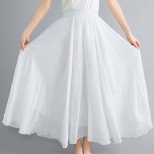 超大摆雪纺双层裙春季女白色高腰字中长大摆跳舞裙秋纯色半身裙