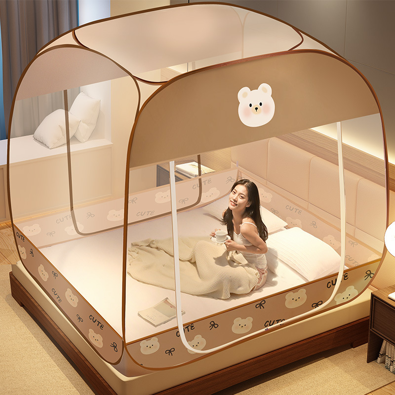 【首重运费3.5元】蒙古包蚊帐免安装 家用方顶折叠纹帐 1.5m 1.8