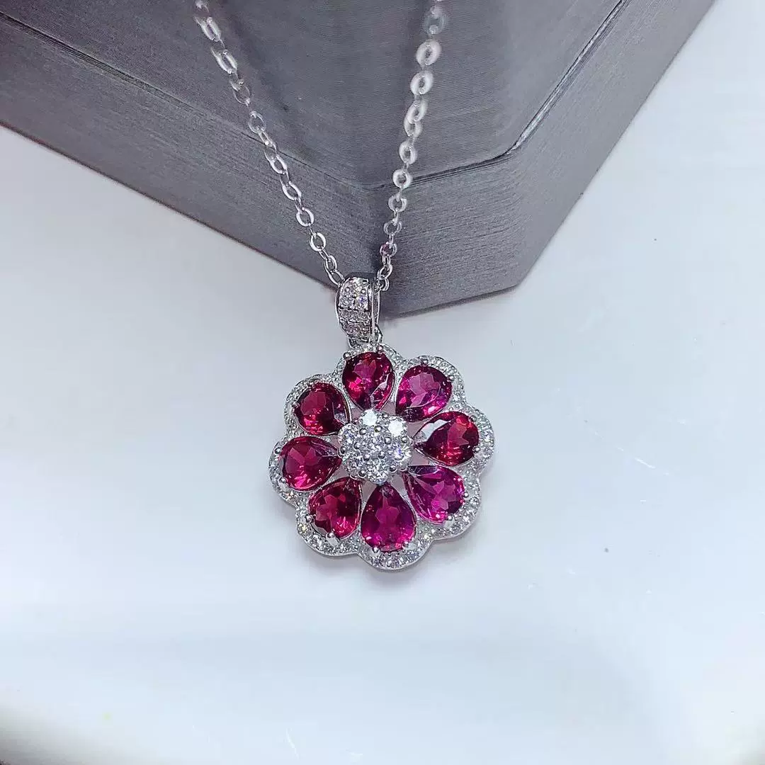 Подвеска из натурального магниевого алюминиевого граната, стерлинговое серебро 925 пробы, лепестки, изысканные высококачественные цветные сокровища, ювелирные изделия, цепочка на ключицу, женские украшения