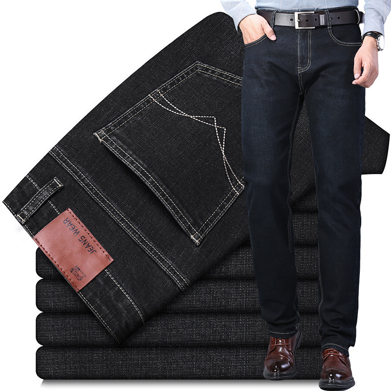 Spring and Autumn Jeans for Middle-Aged and Elderly Men, Black Popular Stretchy Soft Business Casual Pants, High-Quality Breathable Men's Pants