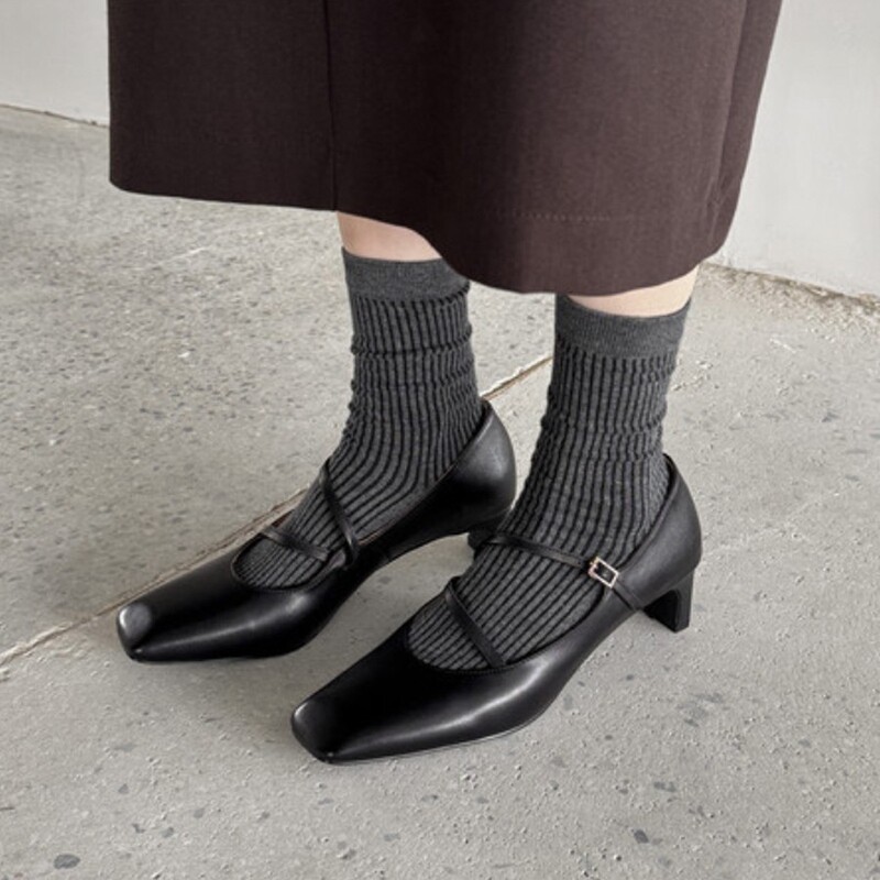 Multicolor High-heeled Mary Jane Vintage Color-polished Genuine Leather All-match Wrap-around Buckle High-heeled Shoes Square-toe Spring High-heeled Shoes for Women