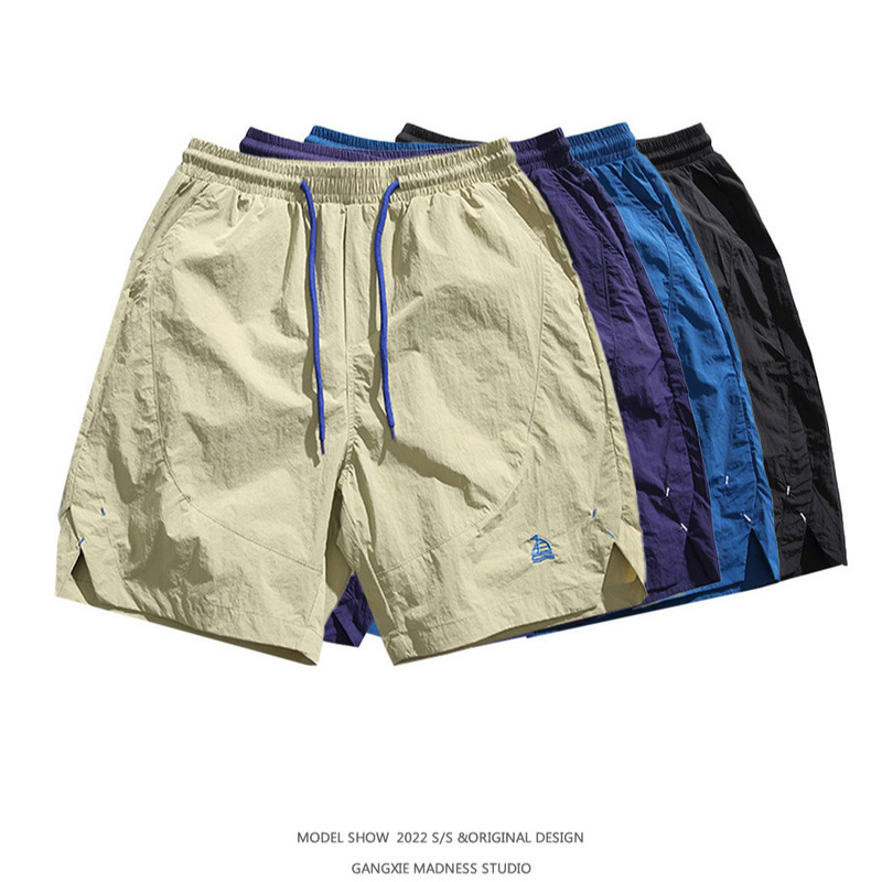 Japanese-Style Basic Versatile Drawstring Quick-Dry Shorts Outdoor Casual Trendy Brand Embroidered Beach Shorts Summer Loose Pants for Men