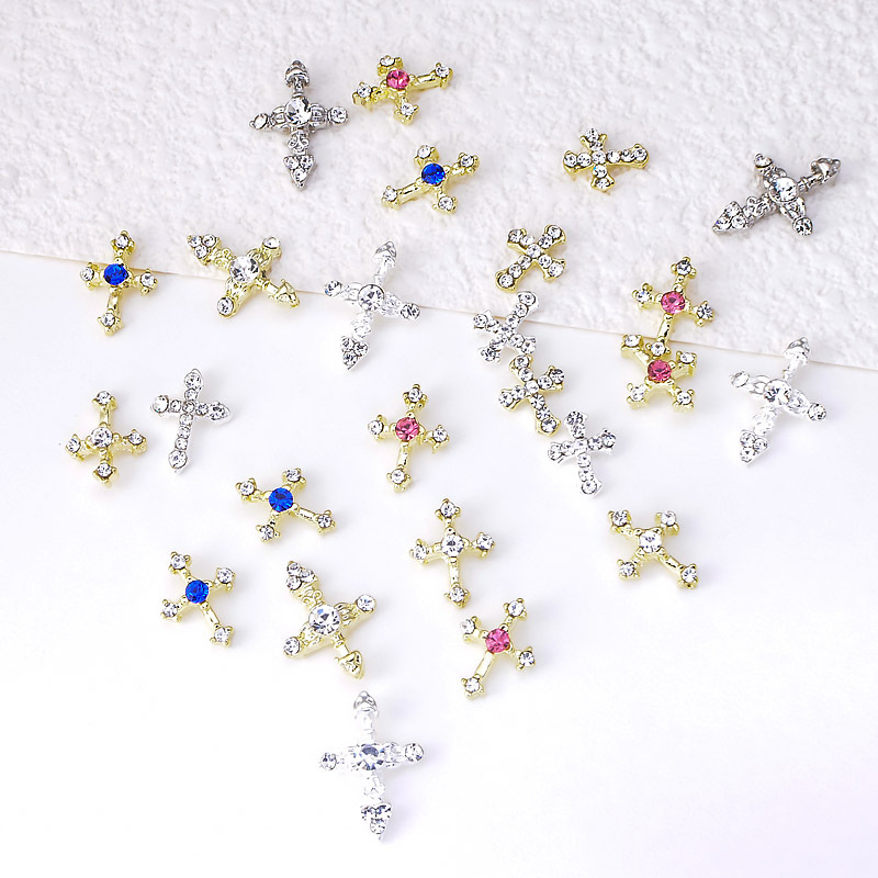 새로운 크로스 웨어 갑옷 보석 다이아몬드 지르콘 네일 아트 액세서리 유럽과 미국 패션 네일 스티커 장식