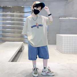 潮流男童t恤衫短袖夏装休闲薄款夏季上衣潮t流行时尚新款简约百搭