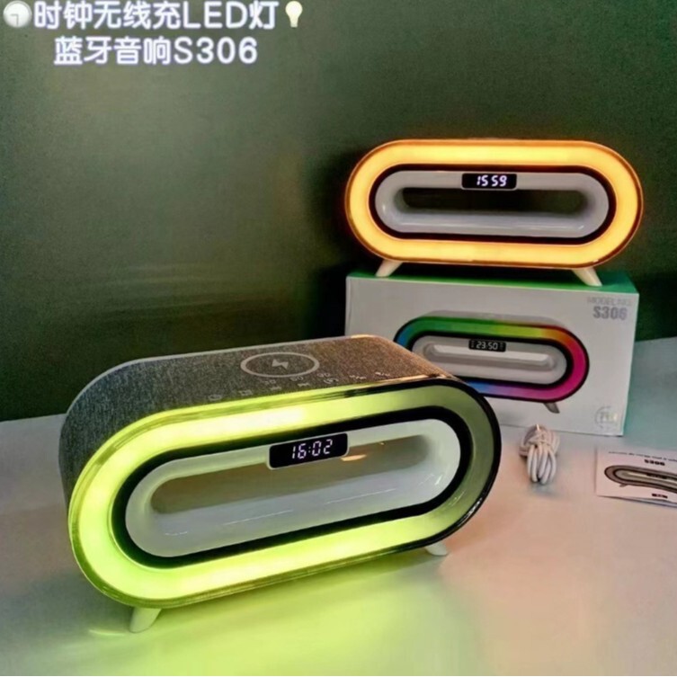 新しいS306プライベートモードLEDディスプレイ時計目覚まし時計タイマー無線充電ホワイトノイズデスクトップbluetoothスピーカー|undefined