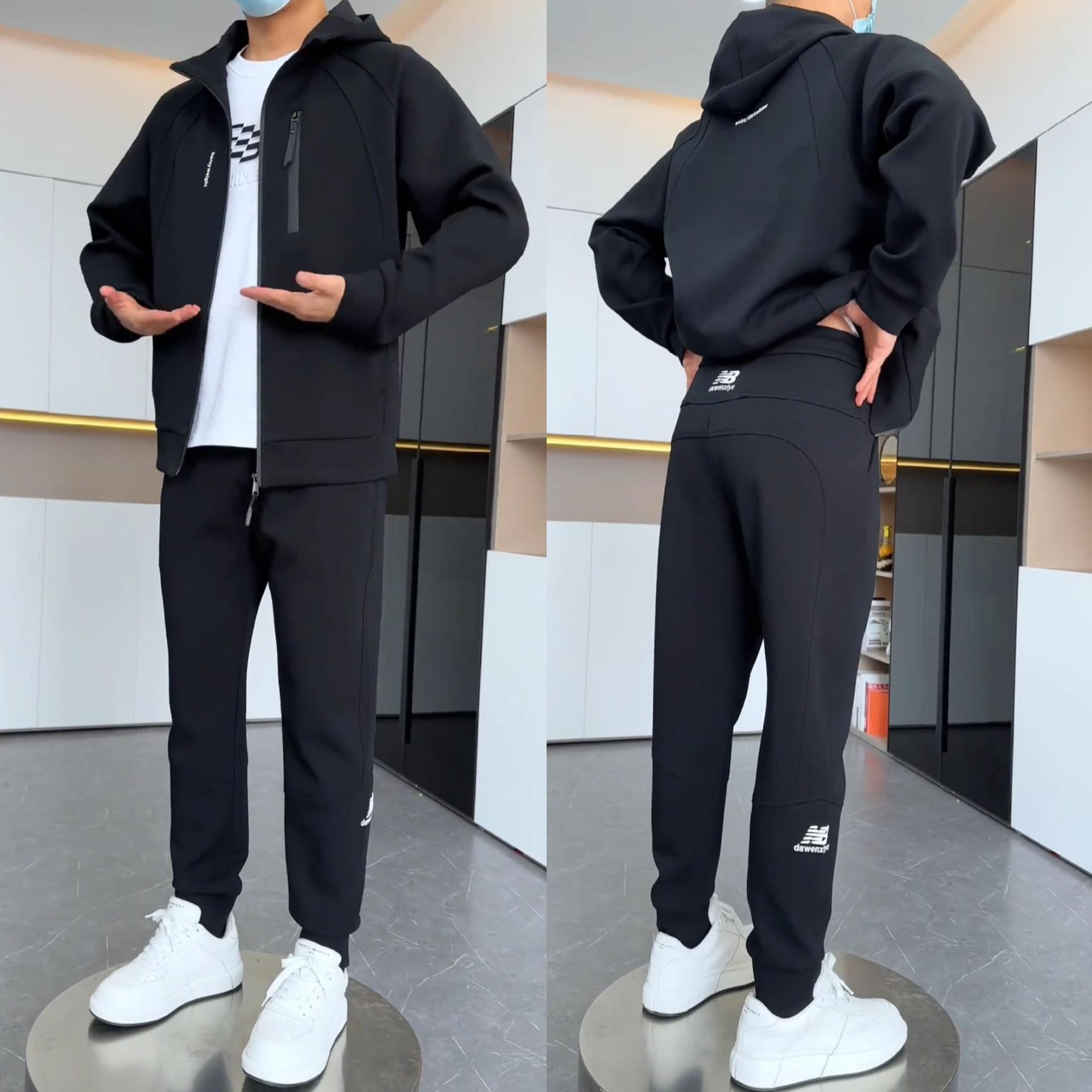 봄과 가을 새로운 후드 자켓 캐주얼 스포츠 세트 남성 패션 올매치 트렌디 지퍼 스위트 셔츠 투피스 세트