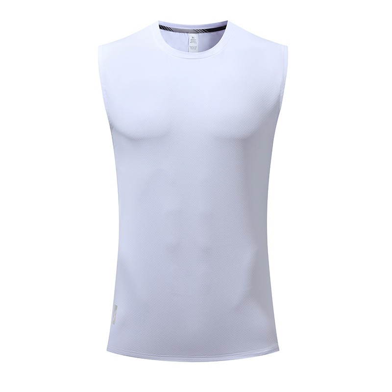 Verano hombres de seda de hielo deportes fitness Chaleco de secado rápido entrenamiento transpirable sin mangas casual suelta cuello redondo corte manga