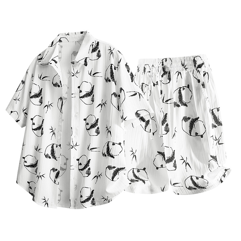 European size 2026 Chinese style, ins style, summer cool and lightweight floral shirt and shorts set for men