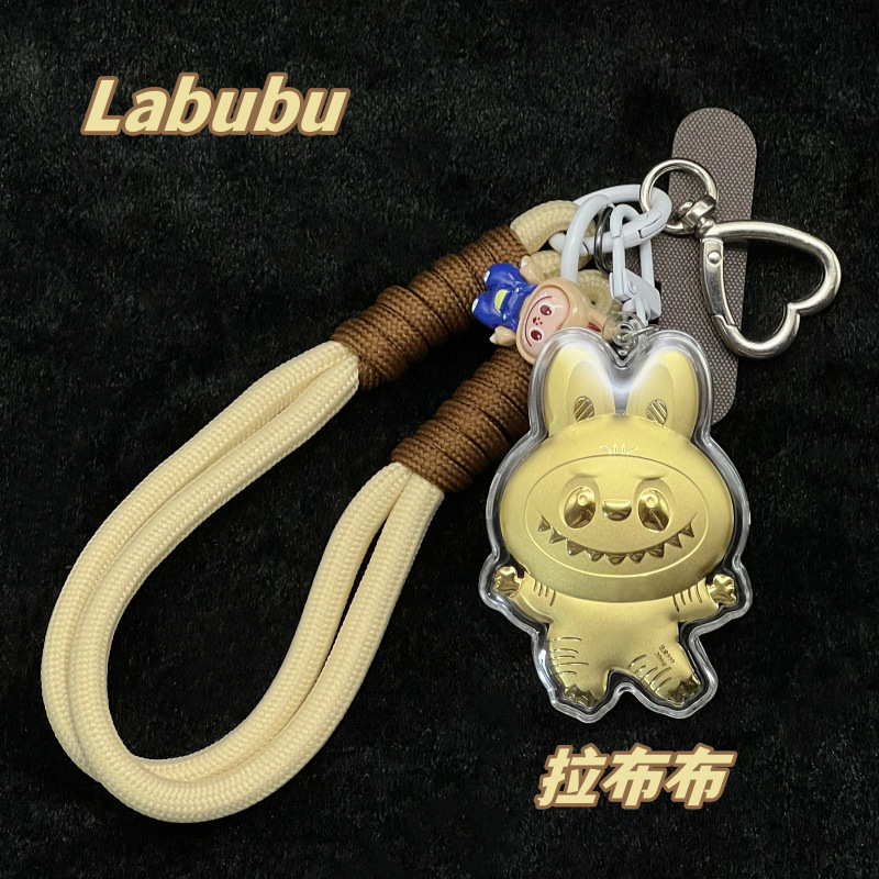 水贝足金999手机链绳拉布布卡通 Labubu送朋友装饰包包钥匙扣饰品|undefined