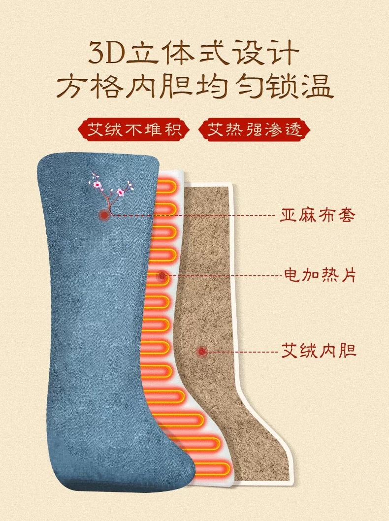 Electric Heating Moxibustion Boot Warmers Blue Embroidered Pair for Knees Legs and Feet Heat Therapy quality and texture
