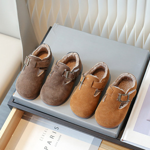 Children's cotton shoes 2023 Korean style children's shoes retro Boken shoes boys and girls British style matte leather fleece-lined girls' cotton shoes