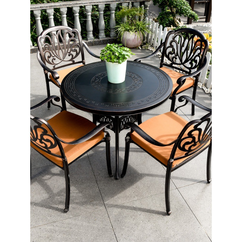 Mooja Outdoor Table and Chairs Cast Aluminum Garden Patio Chair Leisure Carved Iron Table Courtyard Outdoor Table and Chairs Set 