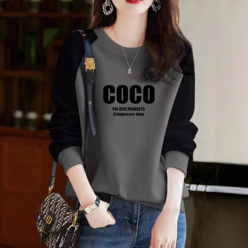 Cropped Label Cotton Color-Block Long-Sleeve Sweatshirt for Women, New Spring Casual Versatile Fashion Slim-Fit Top Cropped Label Cotton Color-Block Long-Sleeve Sweatshirt for Women, New Spring Casual Versatile Fashion Slim-Fit Top
