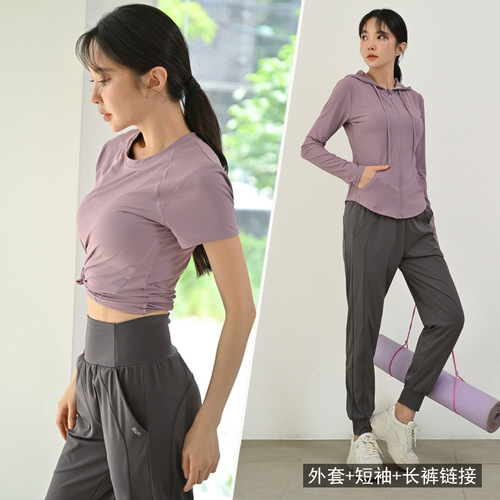 Fitness and Leisure Sports Set for Women, Autumn/Winter Quick-Drying Running T-Shirt, Loose Chilling Sensation, Professional Breathable Yoga Clothes for Wholesale