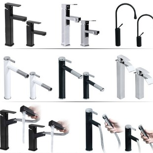 Wholesale new hot and cold square basin faucet White pull wash basin faucet pure black rotating faucet