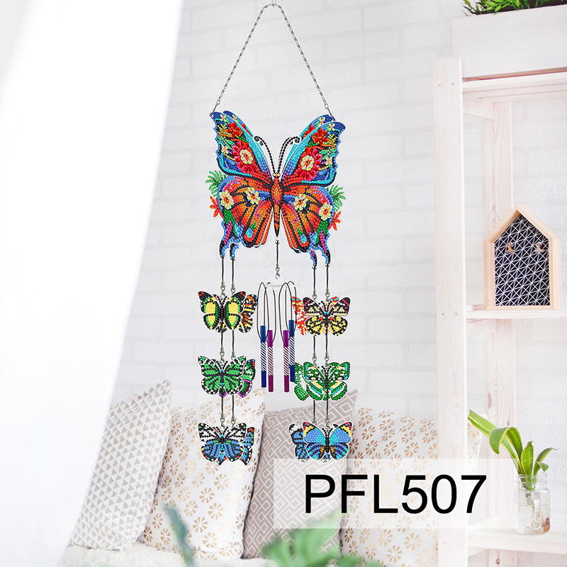 Fábrica directa pintura de diamantes alrededor de flores y pájaros dibujos animados colgando placa decorativa campana de viento transfronteriza atrapadora de sueños decoración interior de pintura de diamantes