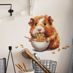 外貿可愛吃麵小倉鼠臥室客廳玄關家居裝飾牆貼貼紙自粘批發跨境