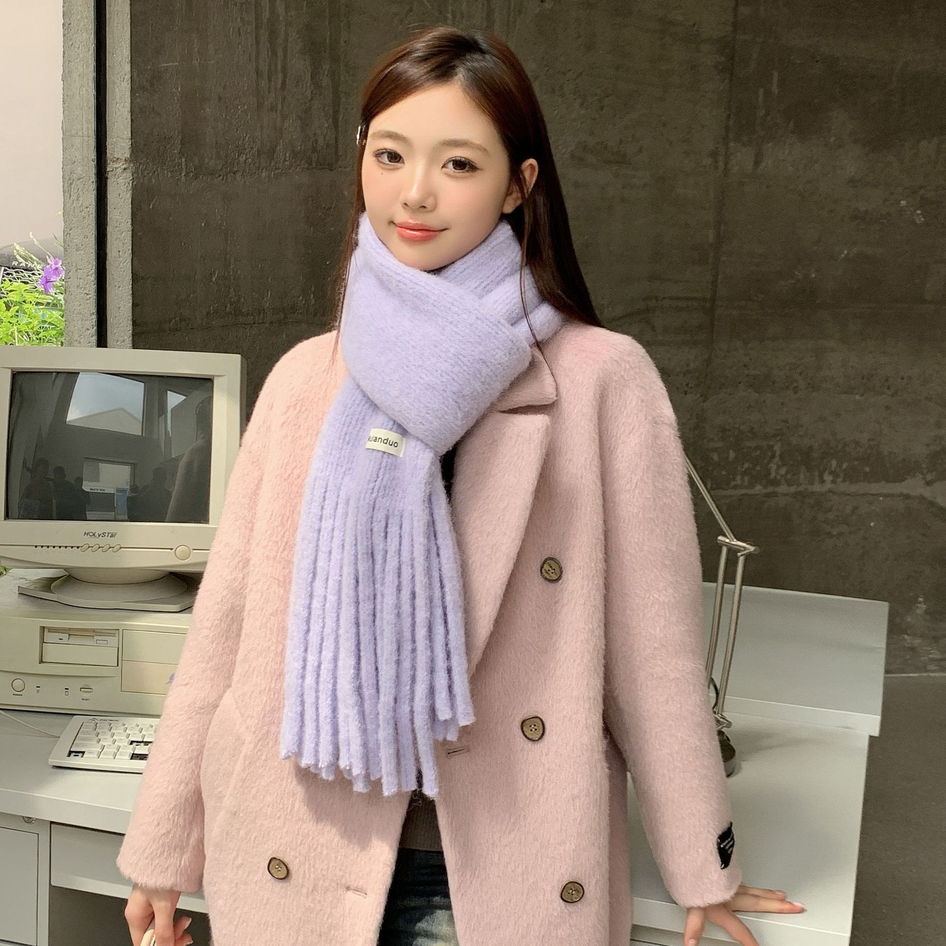 2024 nuevo invierno de alta calidad sensación de color sólido versátil bufandas de lana de cachemira de moda femenina coreana larga bordilla guillot